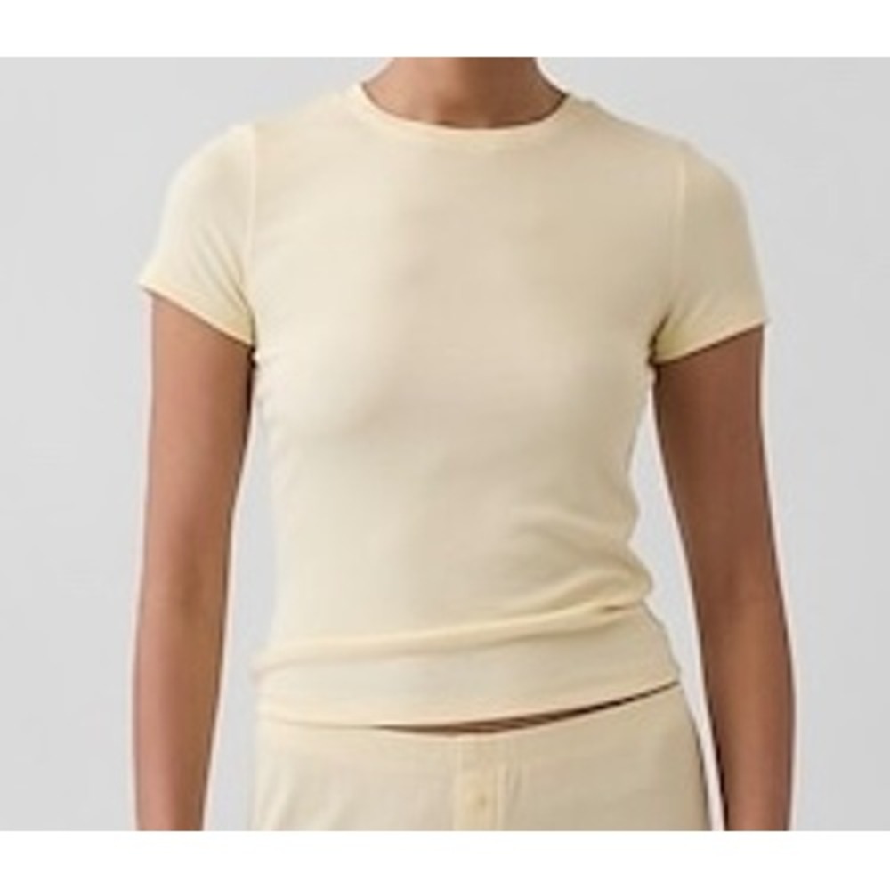 GapBody Womens Ribbed Short Sleeve Crewneck T-Shirt Cream Off White Large NWT